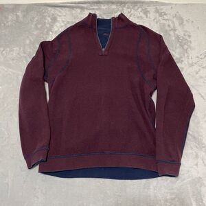 Tommy Bahama Shirt Mens Medium M Blue Red Reversible‎ 1/4 Zip Sweater Vented*